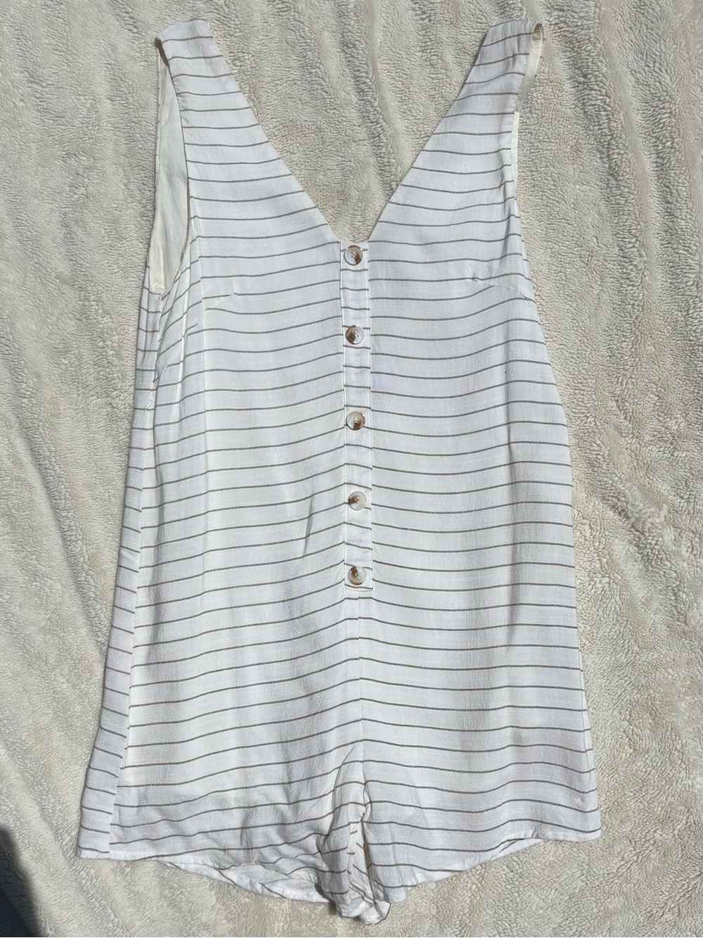 Sabo Skirt White Gray Stripe Sleeveless Button Front Playsuit Romper w pockets
